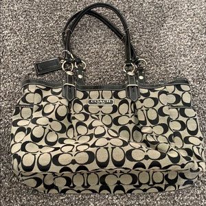 C covered black and grey Coach purse